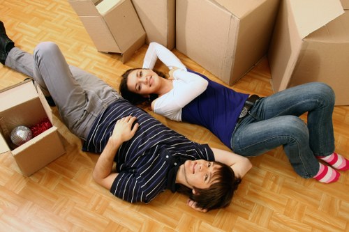 Packed office boxes and relocation preparation